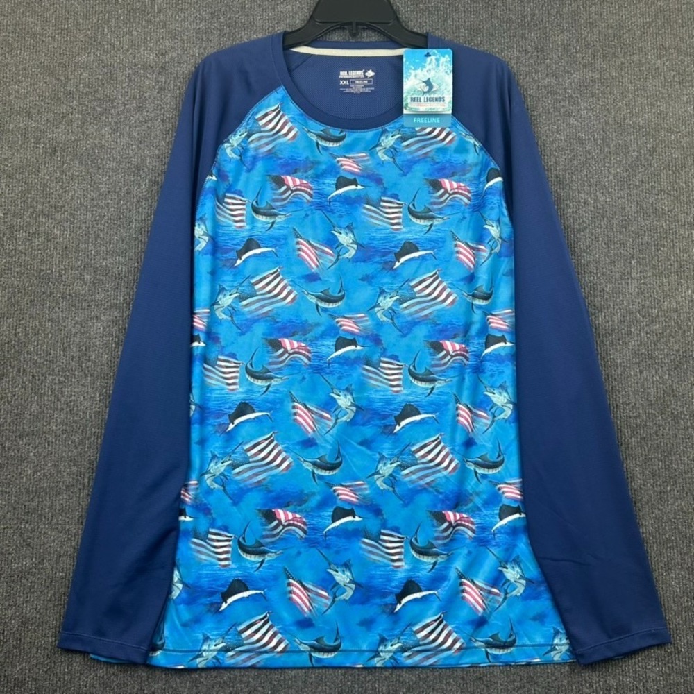 Reel Legends Freeline Men's XXL Long Sleeve Shirt Patriotic Sailfish Performance